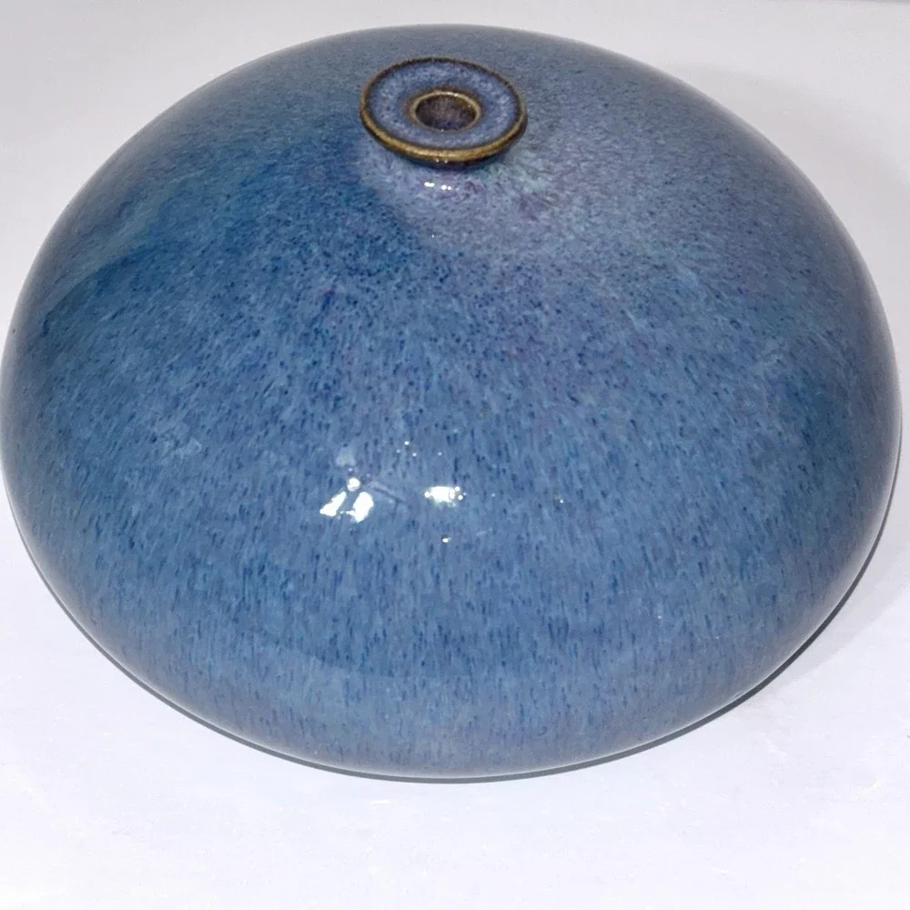 Studio Art Pottery Blue Purple Glazed Weed Pot Bud Vase Signed 5.5